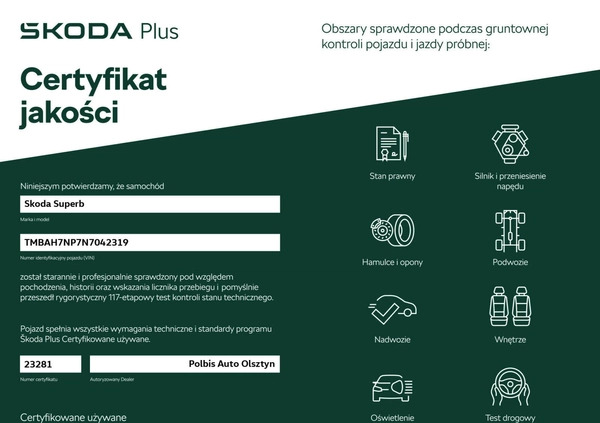 Skoda Superb cena 139900 przebieg: 30673, rok produkcji 2022 z Olsztyn małe 301